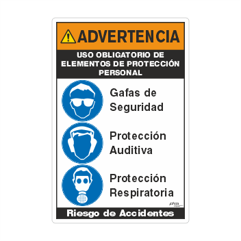 ADVERTENCIA EPP GAFAS DE SEGURIDAD PROTECCION AUDITIVA PROTECCION RESPIRATORIA